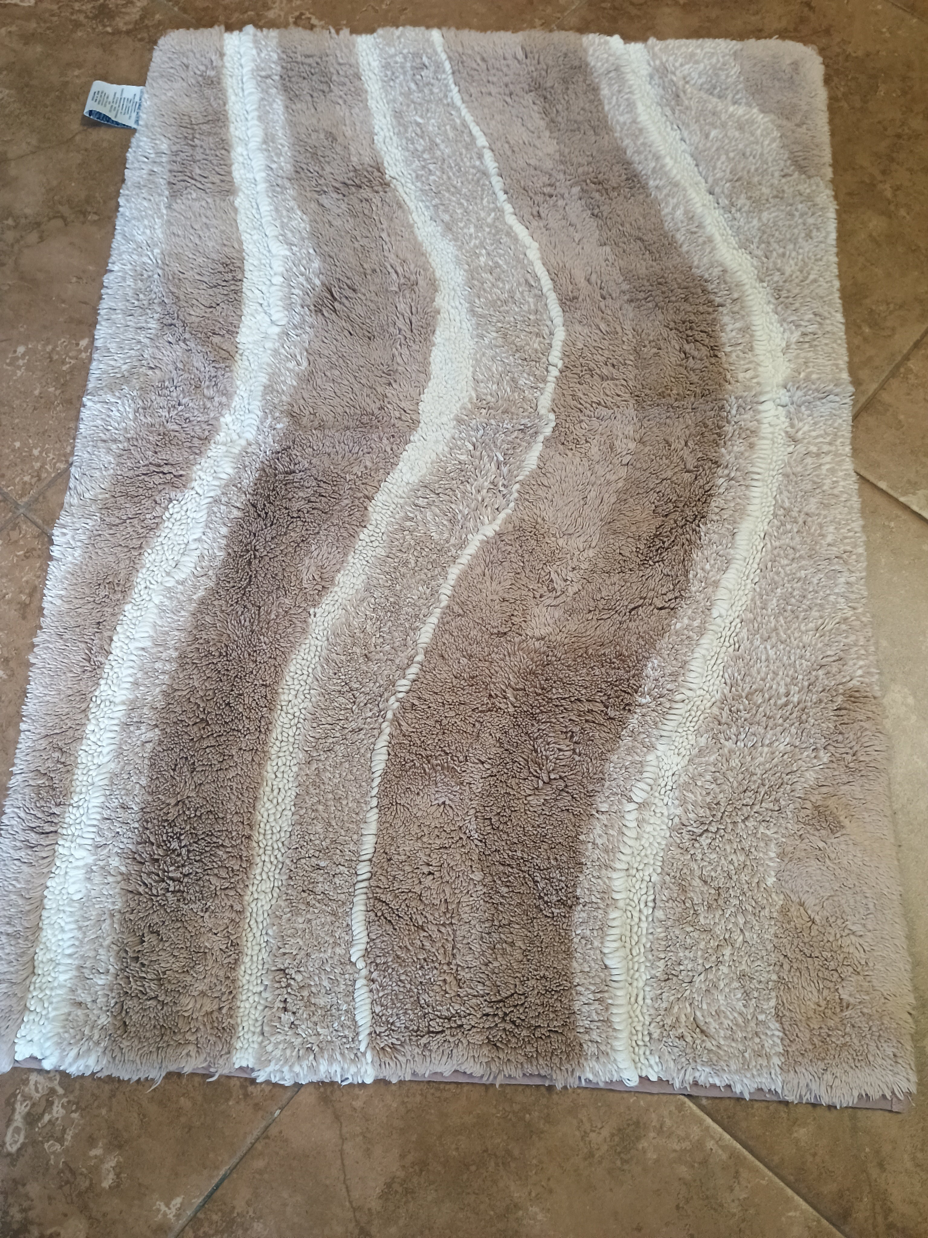 Plush Striped BeigeOff-White Bath Rug Mat 24 x 35 Inches