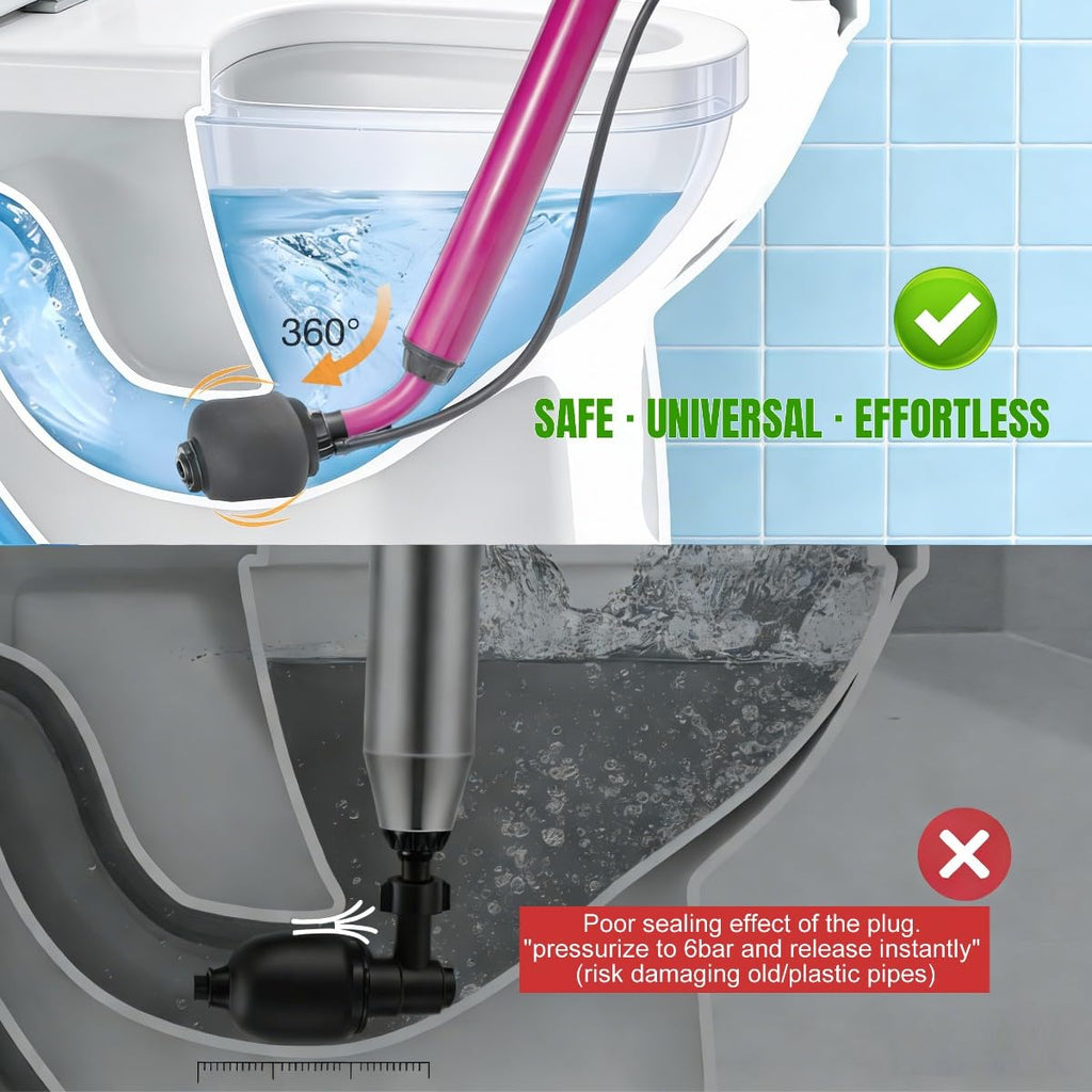 Manual Drain Unclogger  Plunger for 1.5-4.5 Pipes with Flexible Hose - Purple