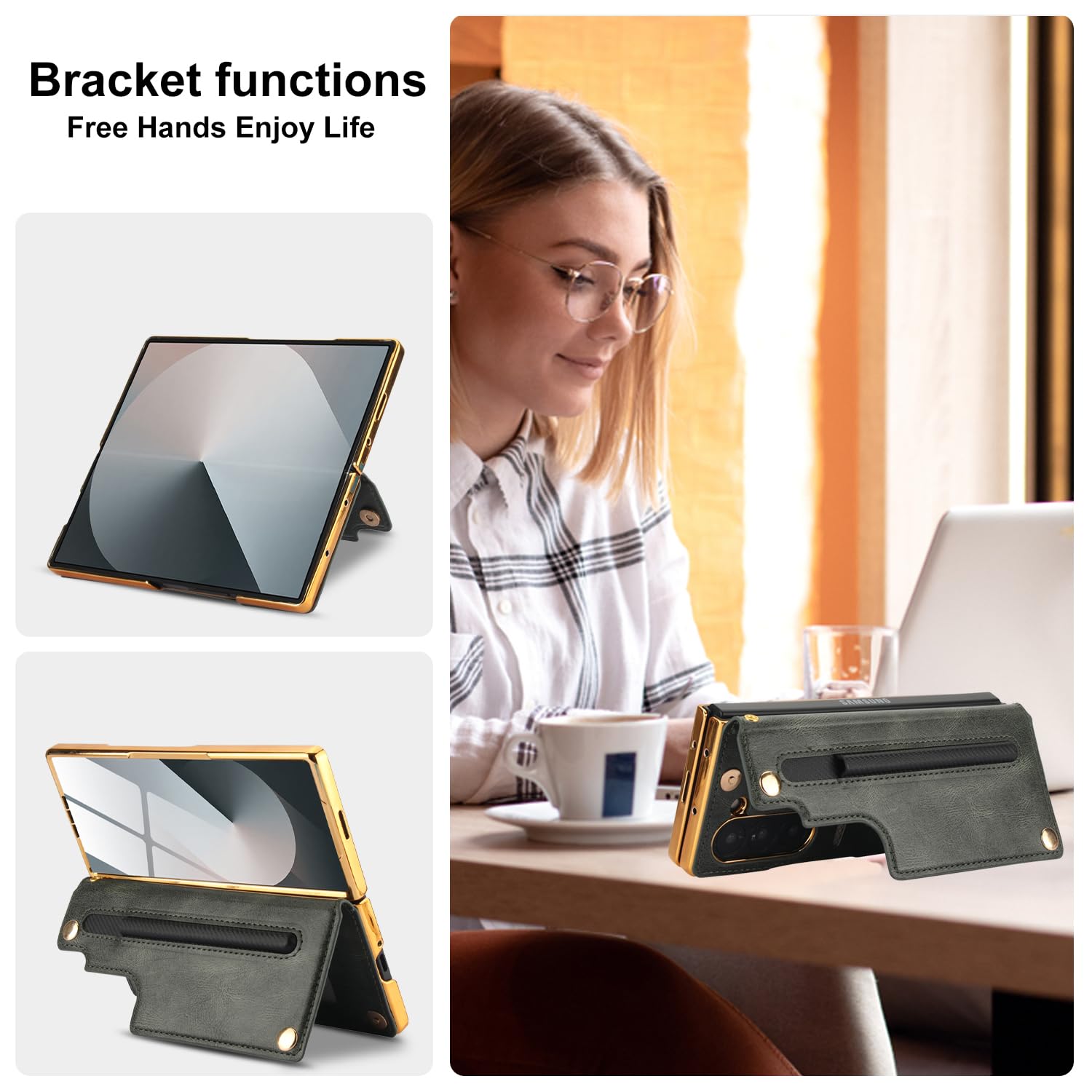 Green Samsung Galaxy Z Fold 6 Wallet Flip Case w S-Pen  Card Holder Screen Protector Kickstand