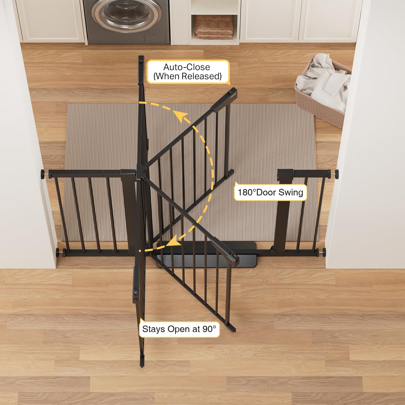 Adjustable Metal Baby Gate 29.7-48in Wide Auto-Close Dual-Lock Black