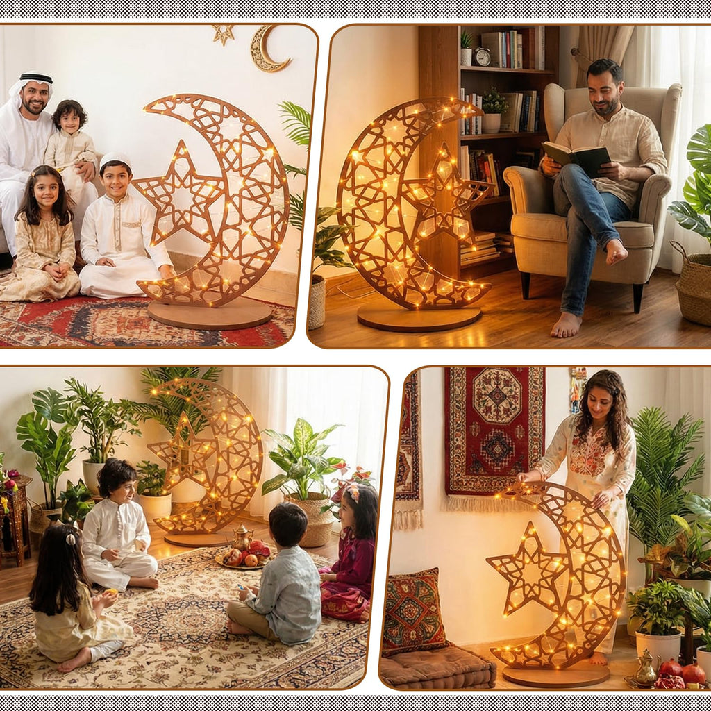 Open-Box New Eforcase JZ-T-Z01408A 28 Light-up Wooden Moon Star Eid Table Decor