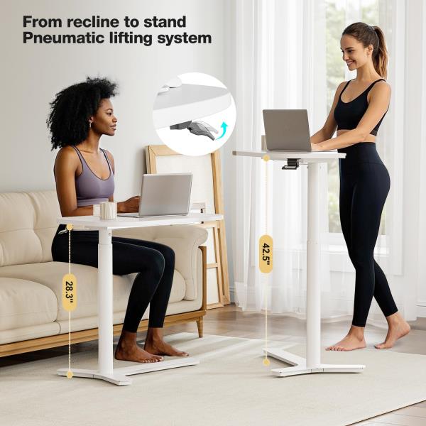Adjustable Pneumatic Mobile Overbed Table 30 W x 17.7 D White