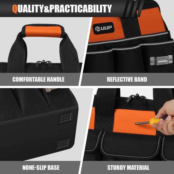 Extra Large 20 Heavy Duty Tool Bag Organizer with 16 Pockets Orange