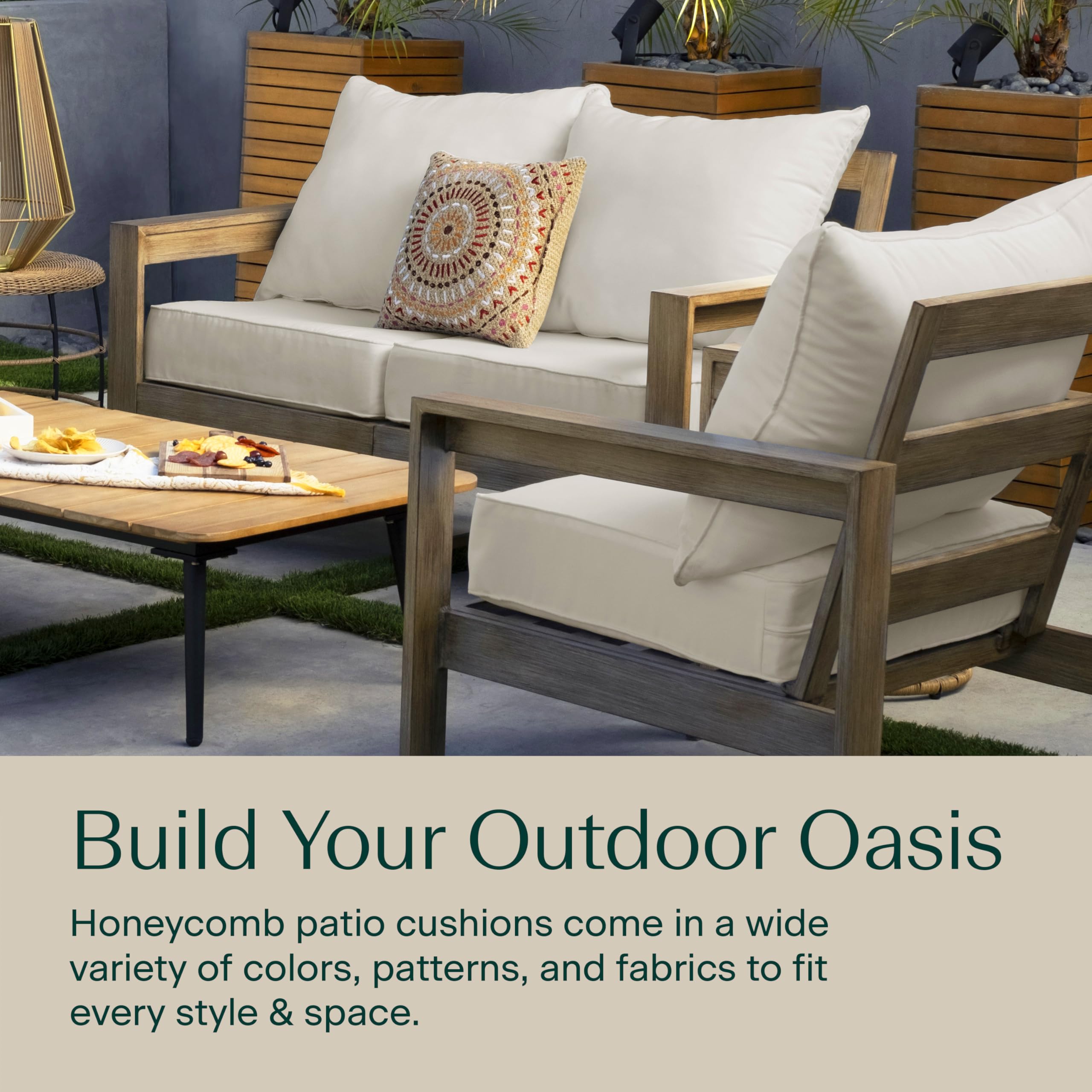 Outdoor Deep Seat Chair Cushion 24x23 Textured Solid Almond