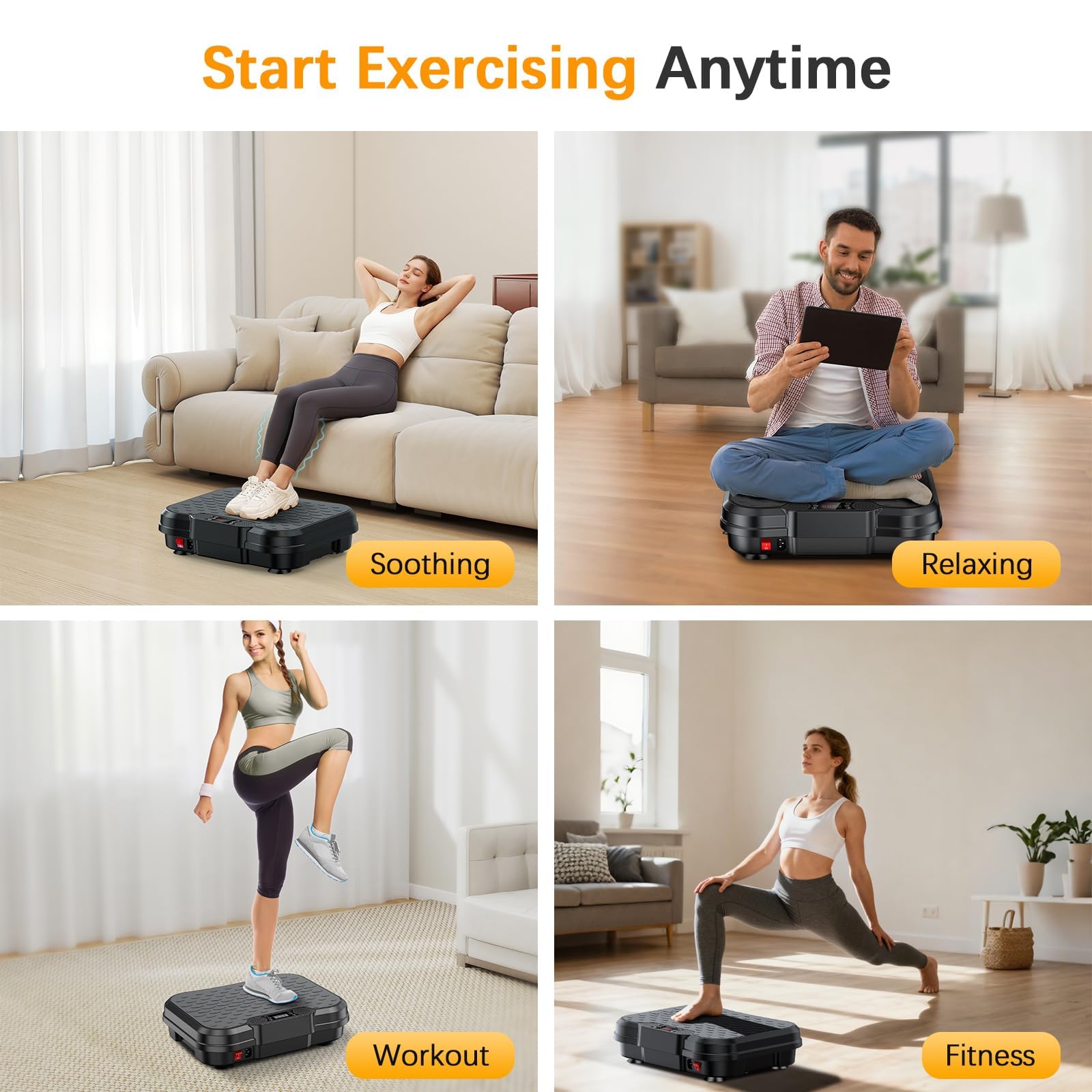 Black Vibration Plate Exercise Machine 250 Speeds 500 lbs Capacity Full Body Workout