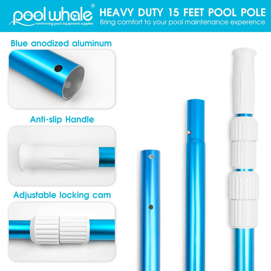 Ft Telescopic 3 Piece Adjustable Swimming Pool Cleaning Pole Blue Anodized Aluminum