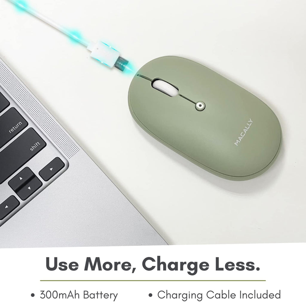 Open-Box New Macally Wireless Bluetooth Quiet Rechargeable Green Computer Mouse for MacPC Retail $29.00