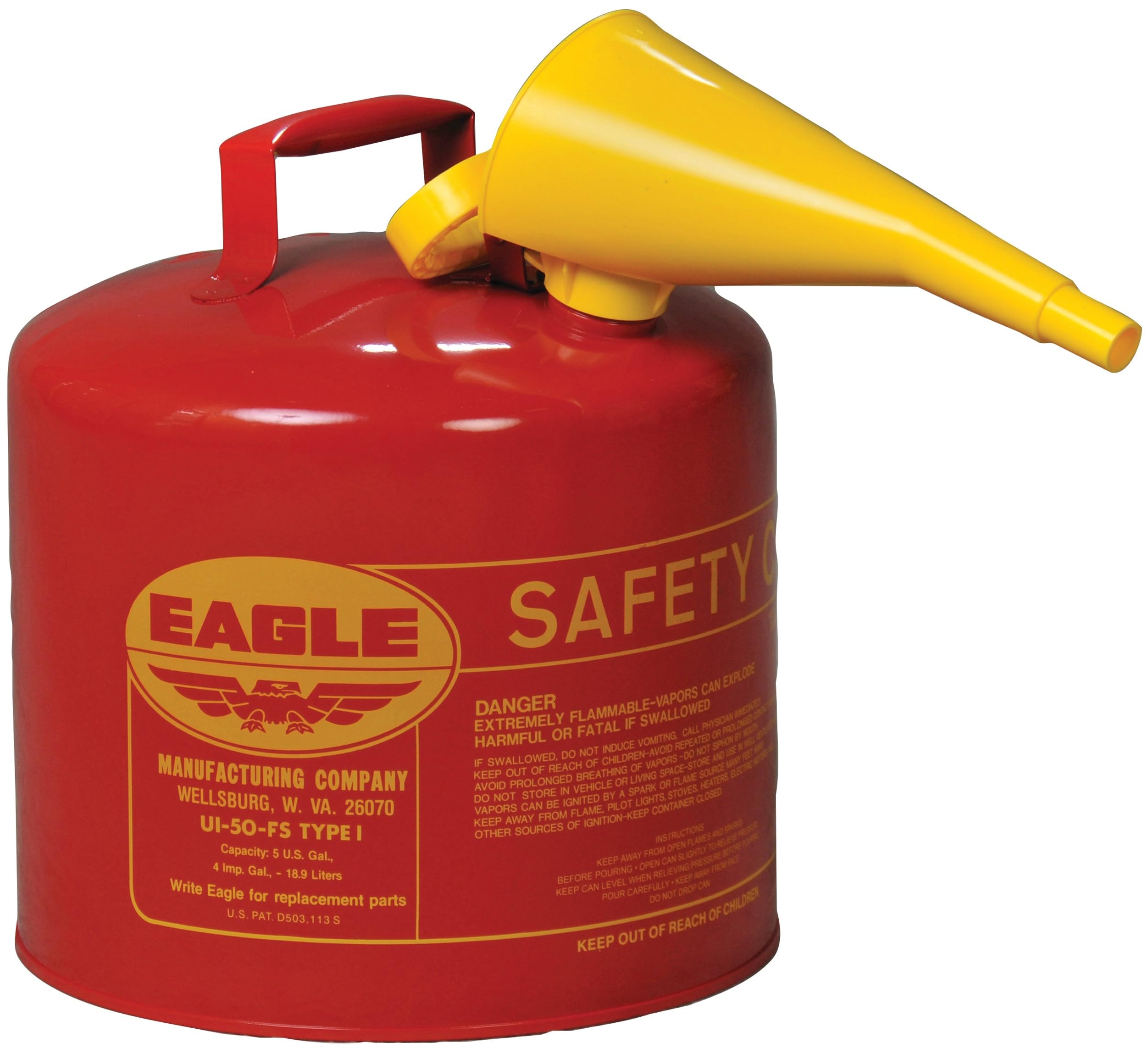Red 5 Gallon Type I Safety Gas Can Galvanized Steel with Flame Arrester Self-Closing Lid