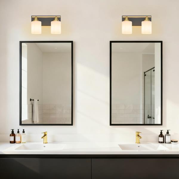 -Light Black and Gold Vanity Light Fixture for Bathroom