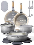 pcs Titanium Cookware Set Pots and Pans Set with Detachable Handle Gradient Grey