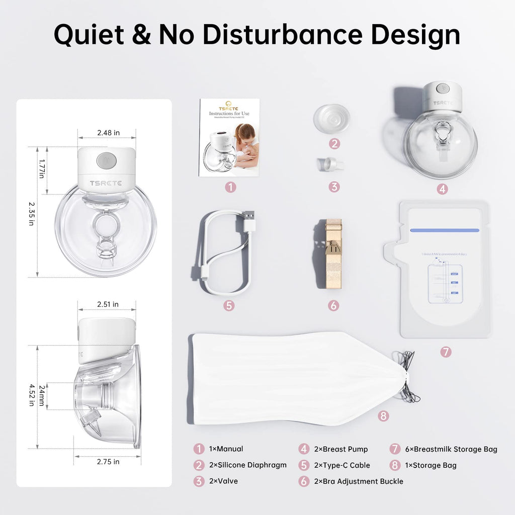 TSRETE Breast Pump, Double Wearable Breast Pump, Electric Hands-Free Breast Pumps with 2 Modes, 9 Levels, LCD Display, Memory Function Rechargeable Double Milk Extractor-24mm Flange, White Retail $62.00
