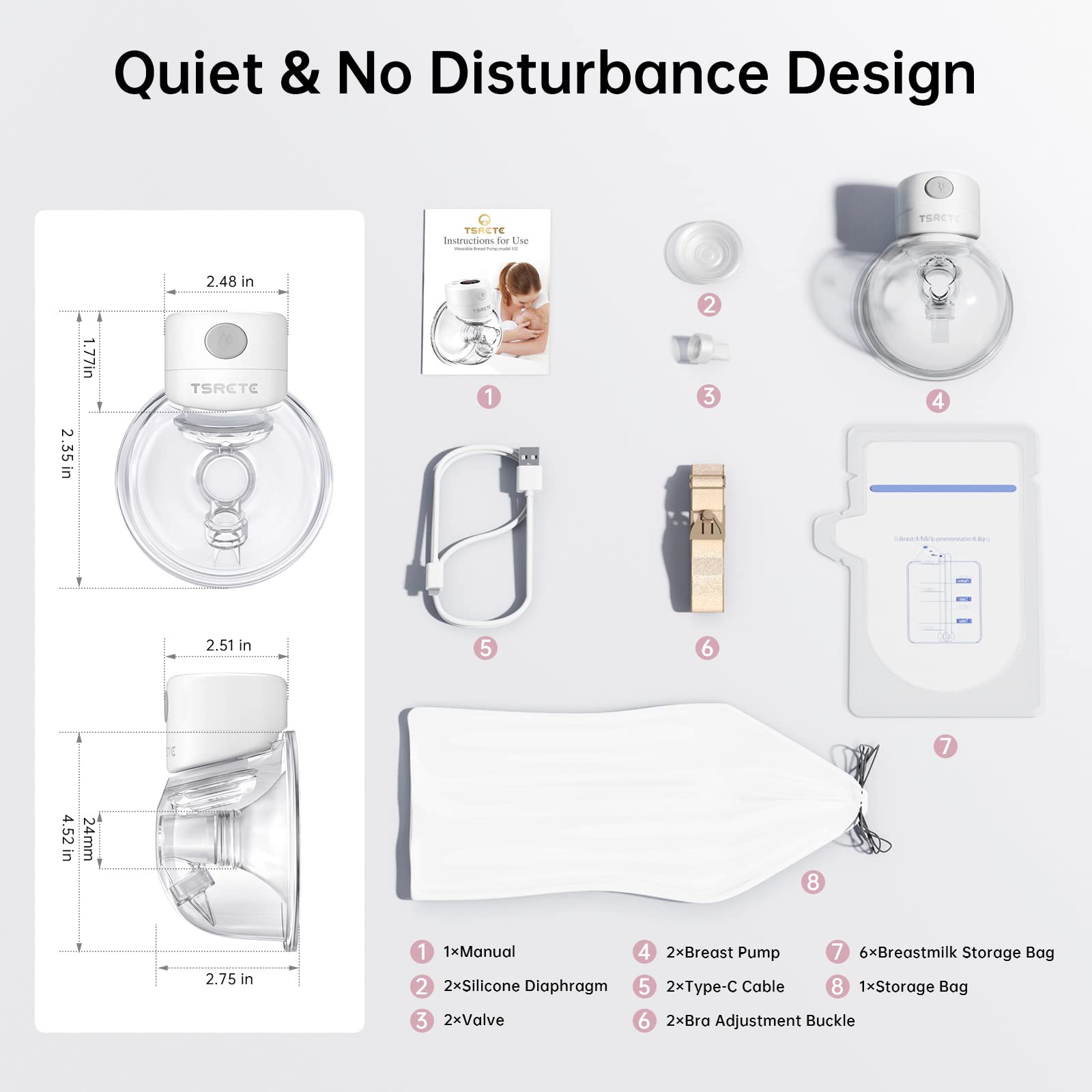TSRETE Breast Pump, Double Wearable Breast Pump, Electric Hands-Free Breast Pumps with 2 Modes, 9 Levels, LCD Display, Memory Function Rechargeable Double Milk Extractor-24mm Flange, White Retail $62.00