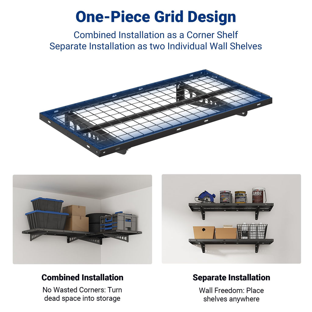 '-Pack 2x4ft Garage Wall Shelves 660lb Capacity - Black