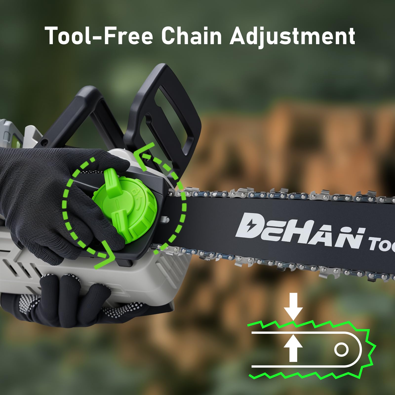 Inch Brushless Electric Chainsaw 2x 4.0Ah 21V Battery Tool-Free Tension Instant Brake