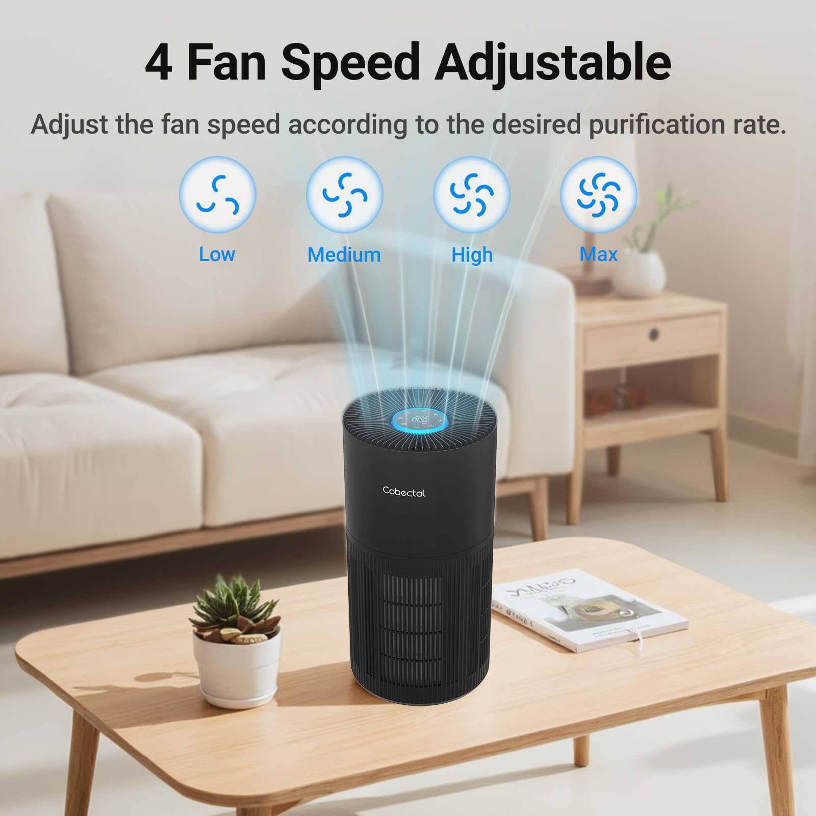 Black Portable H14 HEPA Aroma Air Purifier ZQA-6000A for 1650 sq ft