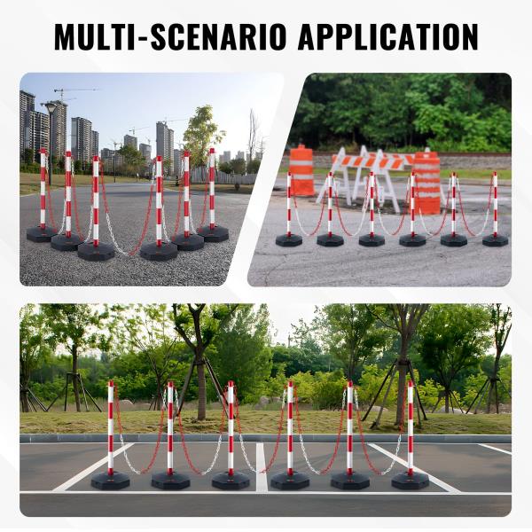 Adjustable Traffic Delineator Post Cones 6 Pack with 6.6FT Chain Red  White