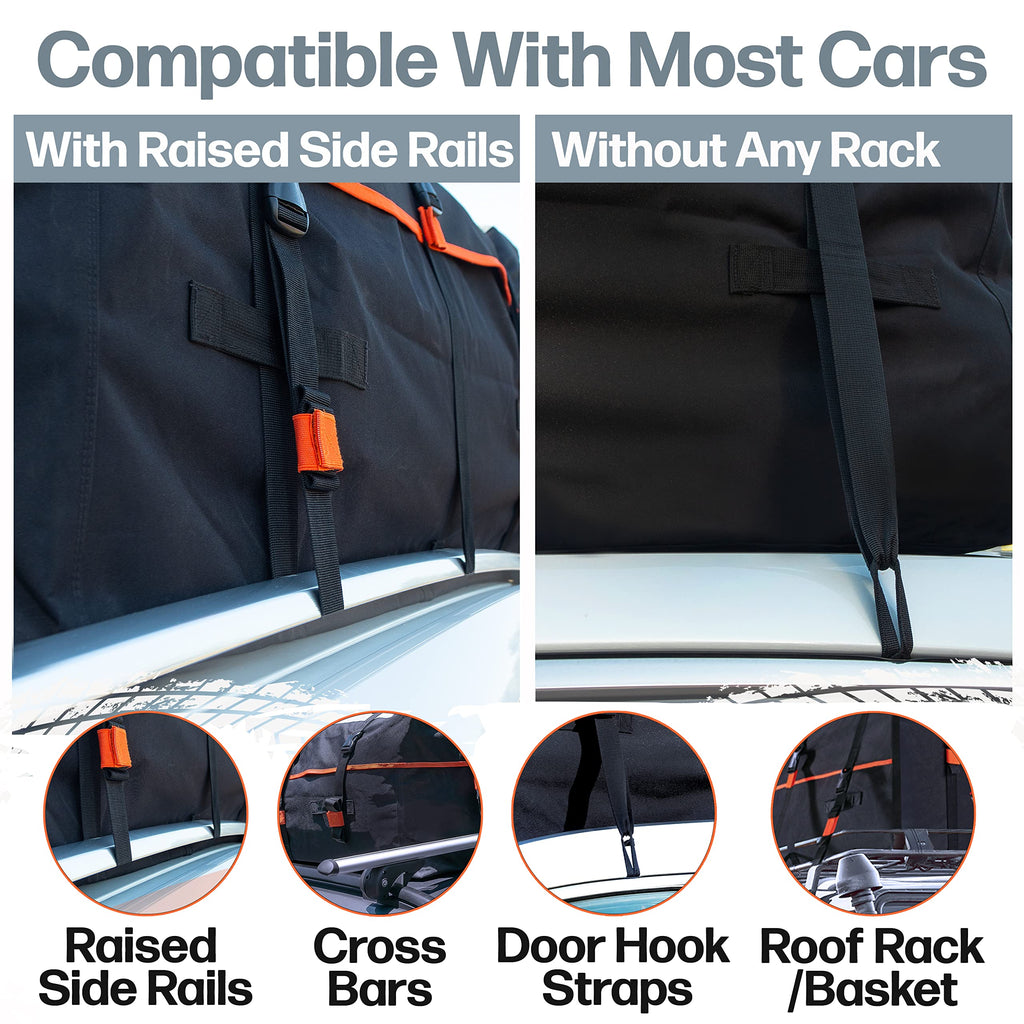 RoofPax XXL 28 cuft Car Rooftop Cargo Carrier Bag Extra Waterproof Car Roof Storage with 10 Heavy Duty Tie Down Straps and 4 Hooks Roof Bag Cargo Carrier for Top of Vehicle with/Without Rack Retail $189.00
