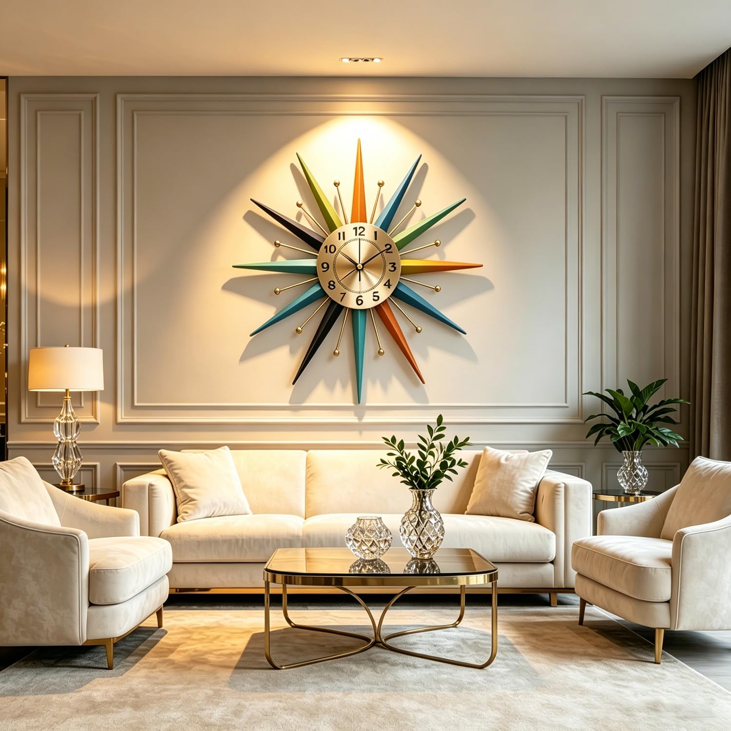RBFVZCCB 22 Inch Mid-Century Style Metal Crystal Wall Clock, Star-Shaped Silent Decorative Wall Clock, Suitable for Living Room,Bedroom,Dining Room,Porch,Office Retail $56.00