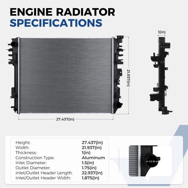 Engine Coolant Radiator Aluminum for Dodge Ram 1500 2500 3500 4000 2009-2021