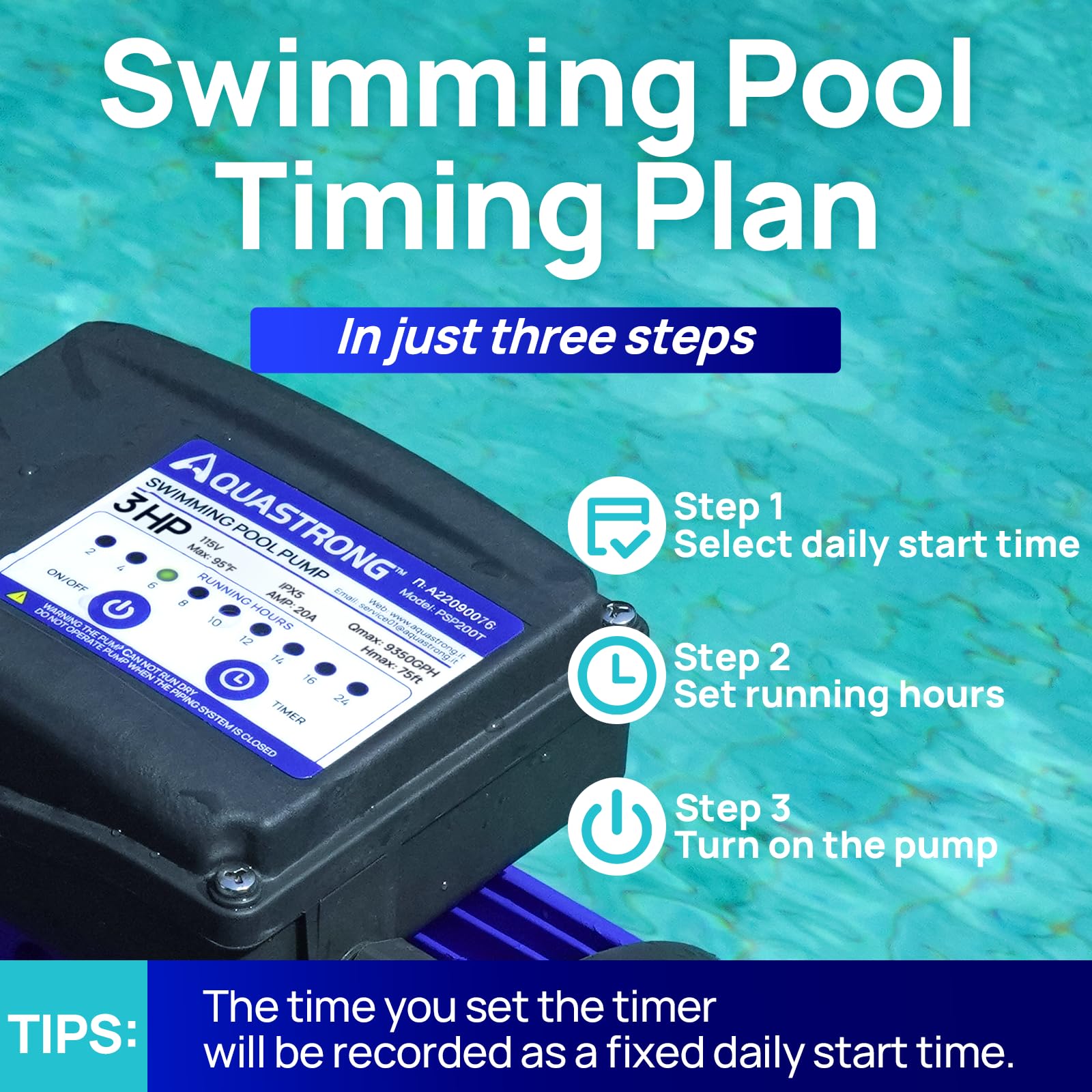 Aquastrong 3HP In/Above Ground Pool Pump with Timer, 115V, 9350GPH, High Flow, Powerful Self Primming Swimming Pool Pumps with Filter Retail $298.00