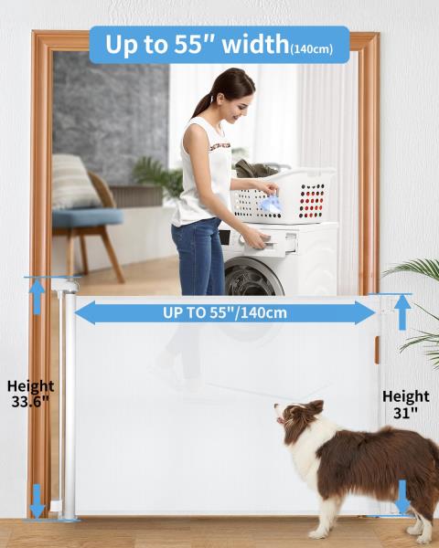 Retractable Baby Gate for Doorways and Stairs Mesh Safety Gate 33.6 Tall Expands to 55 Wide
