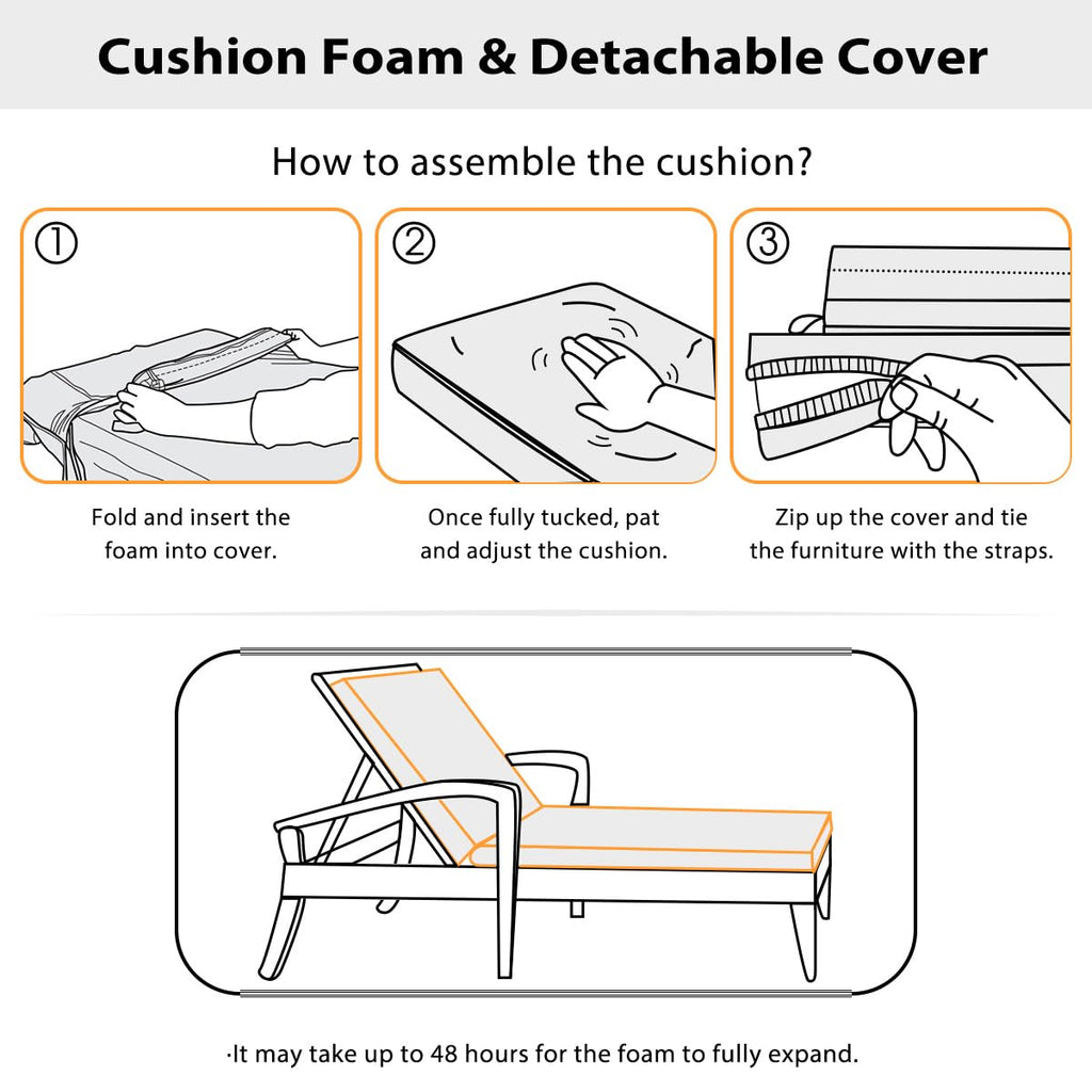 Olefin Chaise Lounge Cushion Water-Resistant Patio Lounger Pad Dark Gray 80 x 26 x 6 Inches