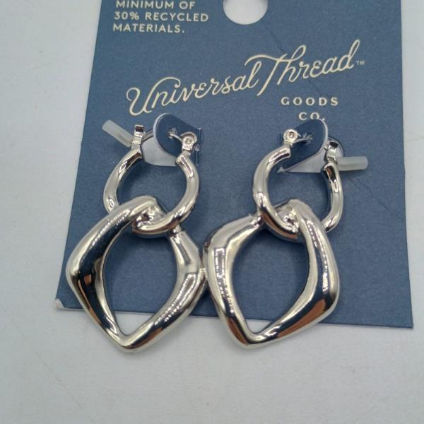 Silver Tone Geometric Drop Hoop Earrings