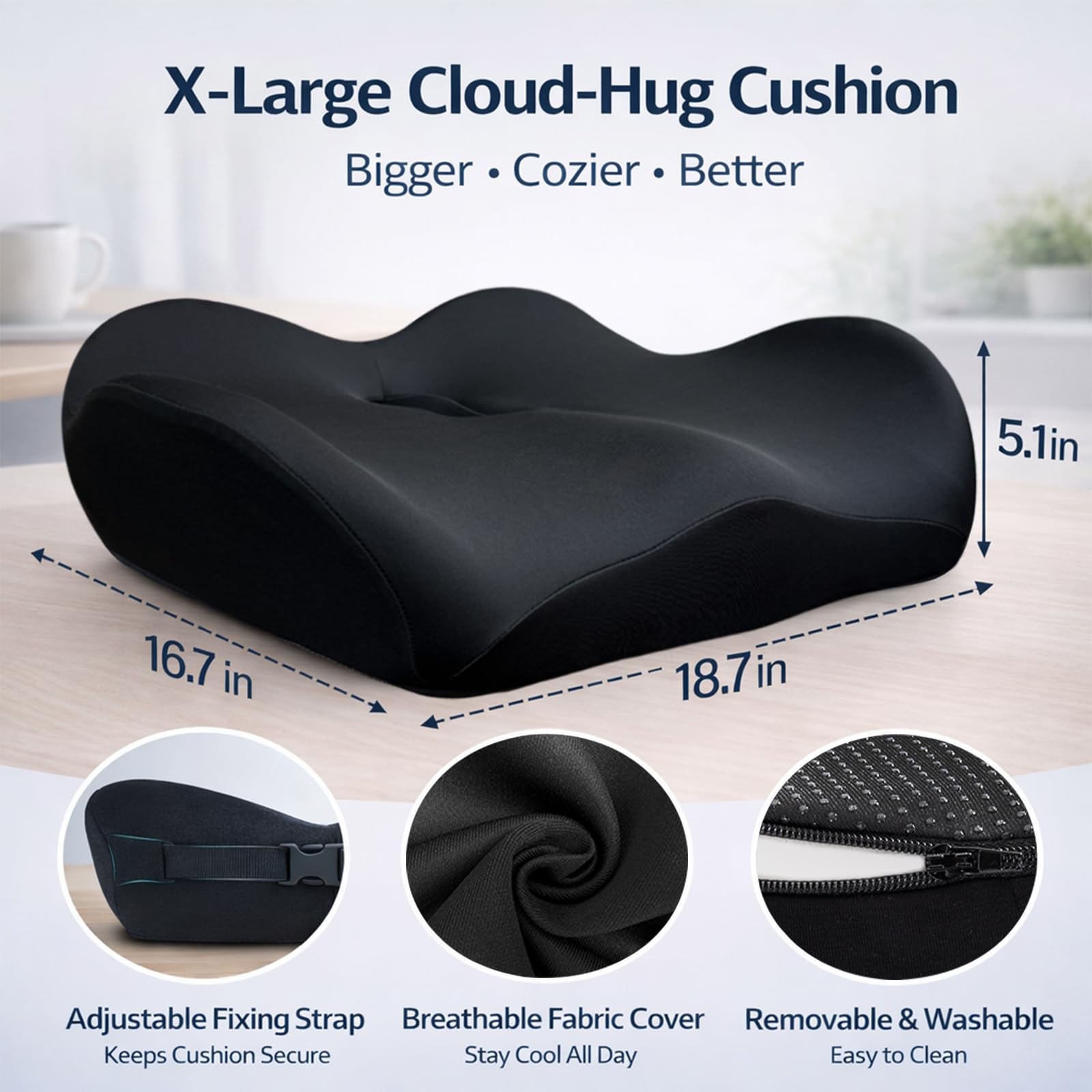 Brown X-Large Ergonomic Memory Foam Seat Cushion