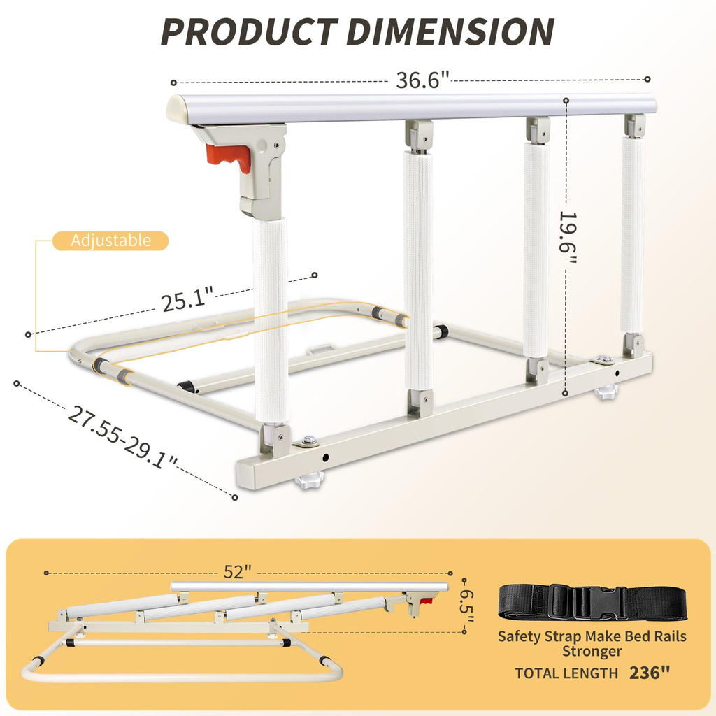 White Folding Bed Assist Safety Rail for Elderly 37L x 20H