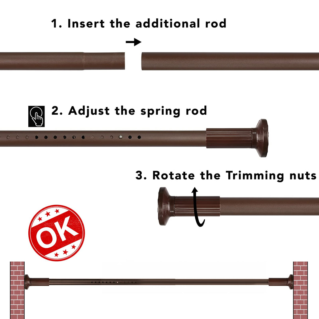 Brown Tension Shower Curtain Rod Adjustable 51-126 inches Rust Resistant