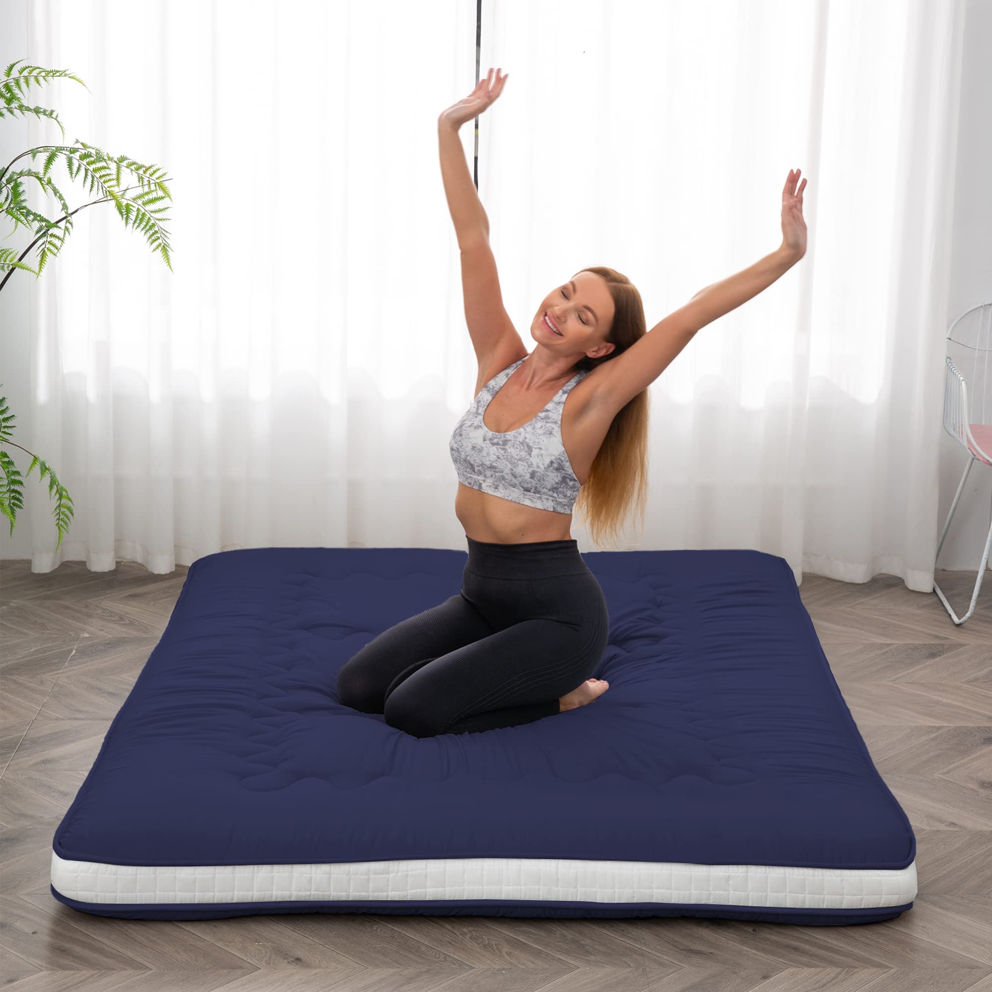 Japanese Floor Futon Mattress Extra Thick Folding Roll Up Navyblue