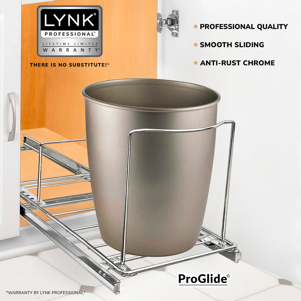 Heavy Duty Pull-Out Trash Can Sliding Cabinet Organizer - Chrome
