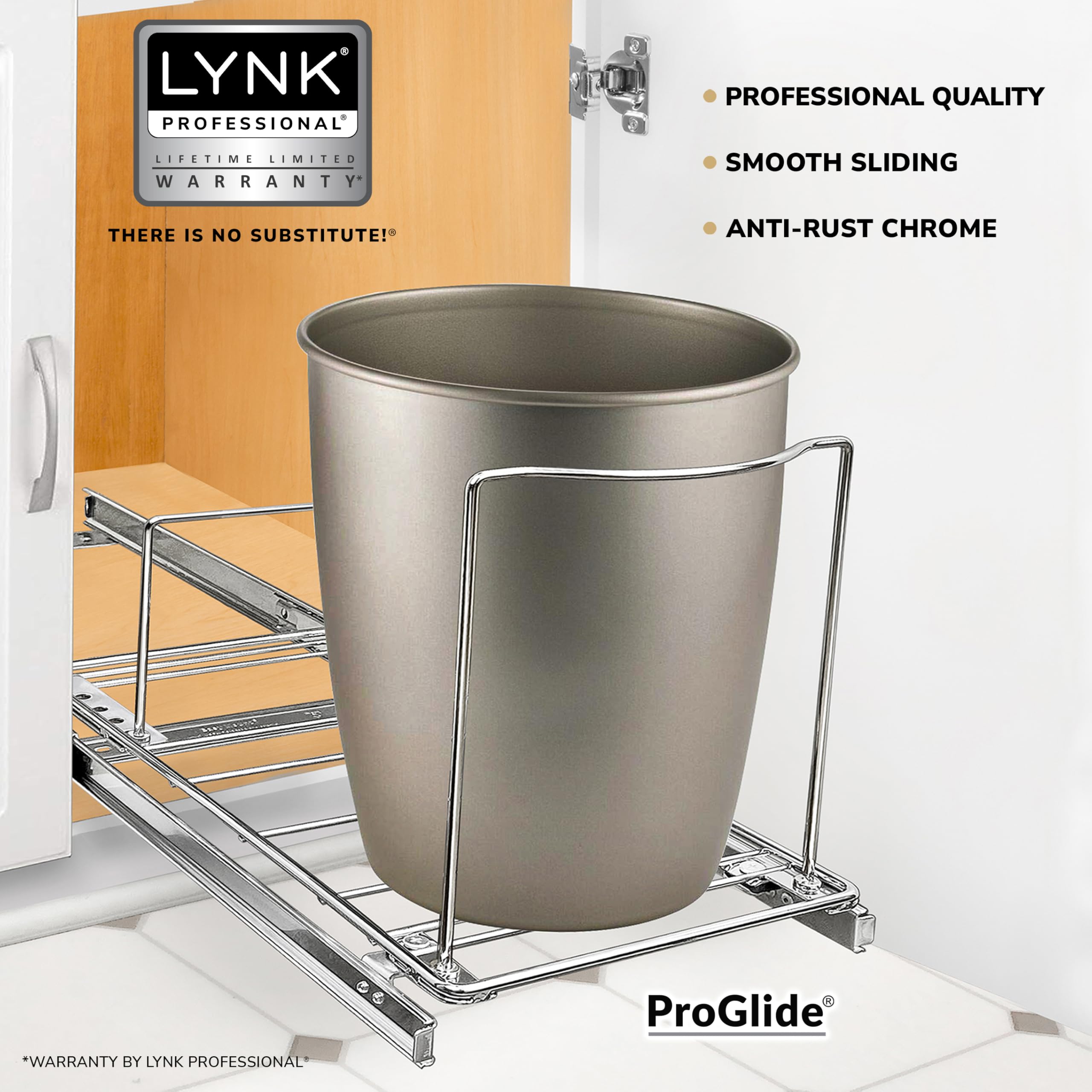 Heavy Duty Pull-Out Trash Can Sliding Cabinet Organizer - Chrome