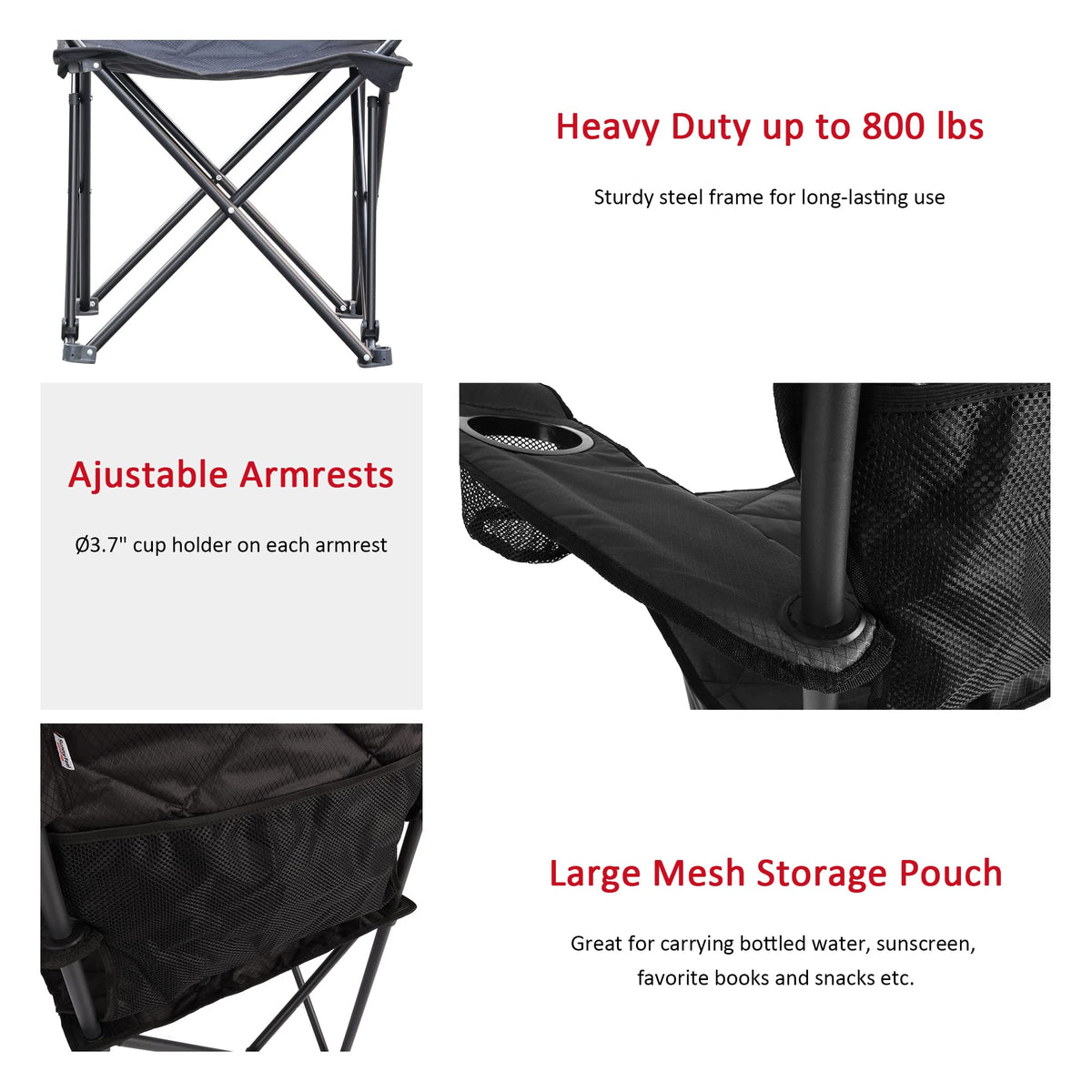 Open-Box New SUNNYFEEL XXL Oversized Folding Camping Chair - 800 LBS Capacity Carbon Black