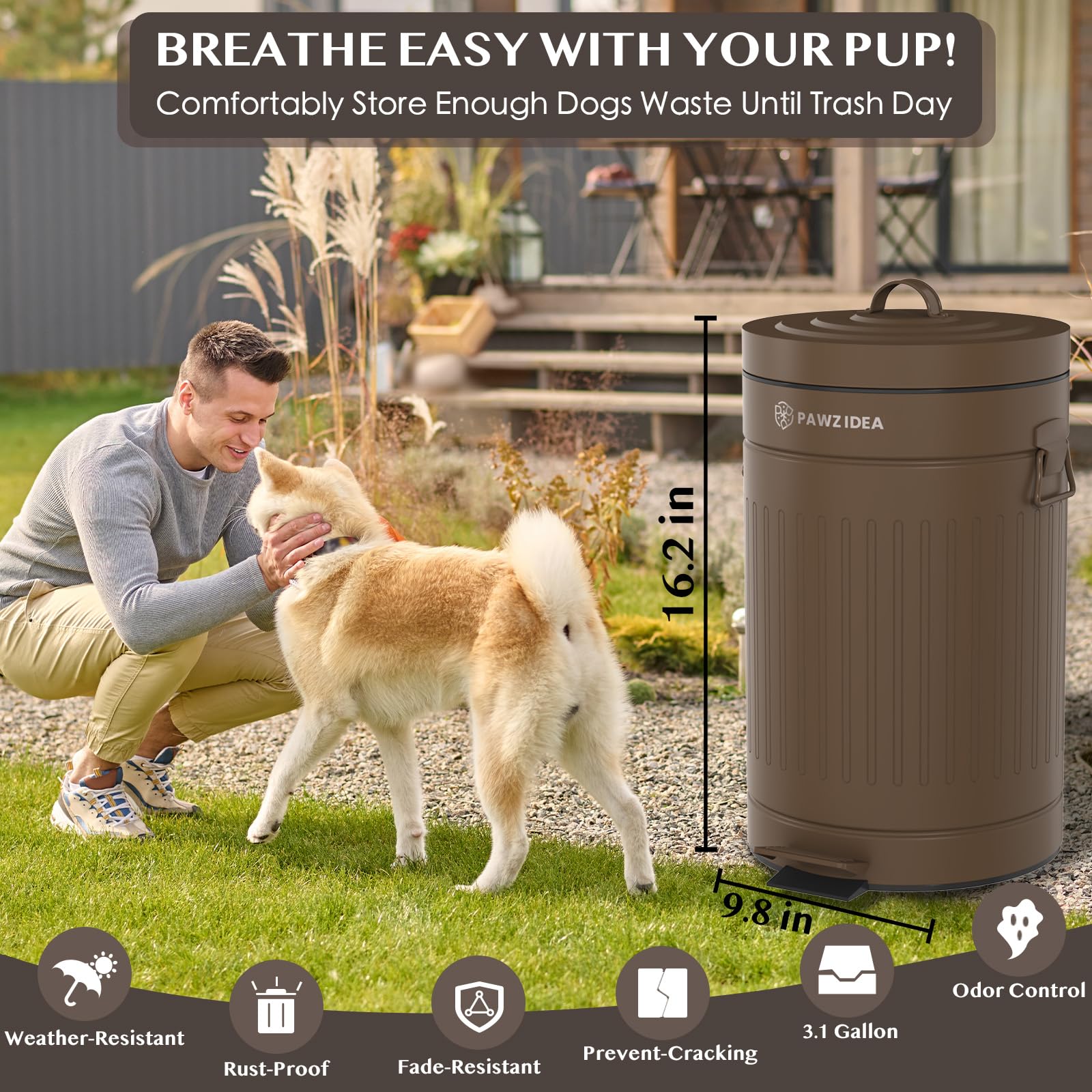 As-Is New PAWZIDEA 3.1 Gal Outdoor Odor Control Pet Waste Trash Can Retail $69.00
