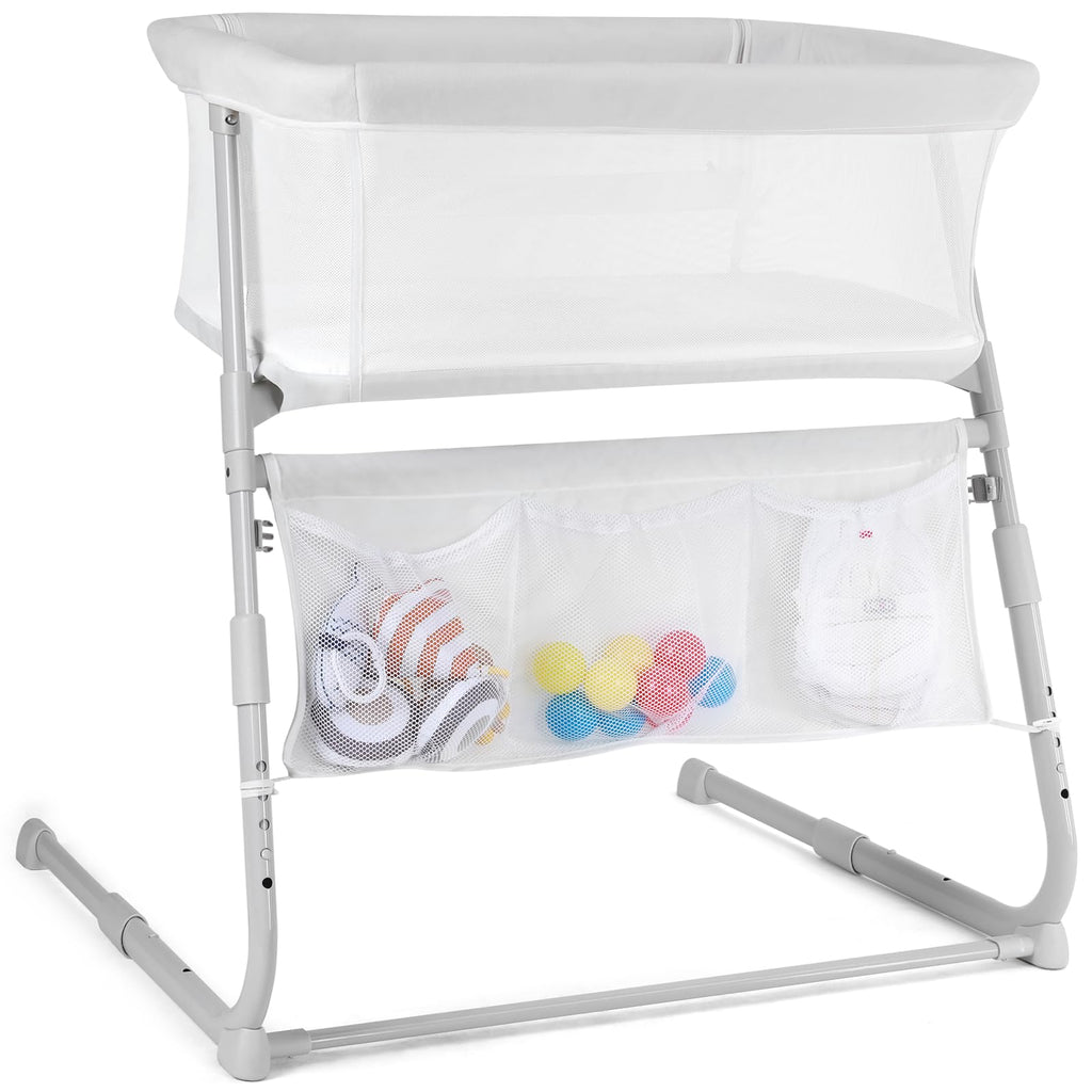 Baby Bedside Bassinet 5-Level Adjustable Height - White