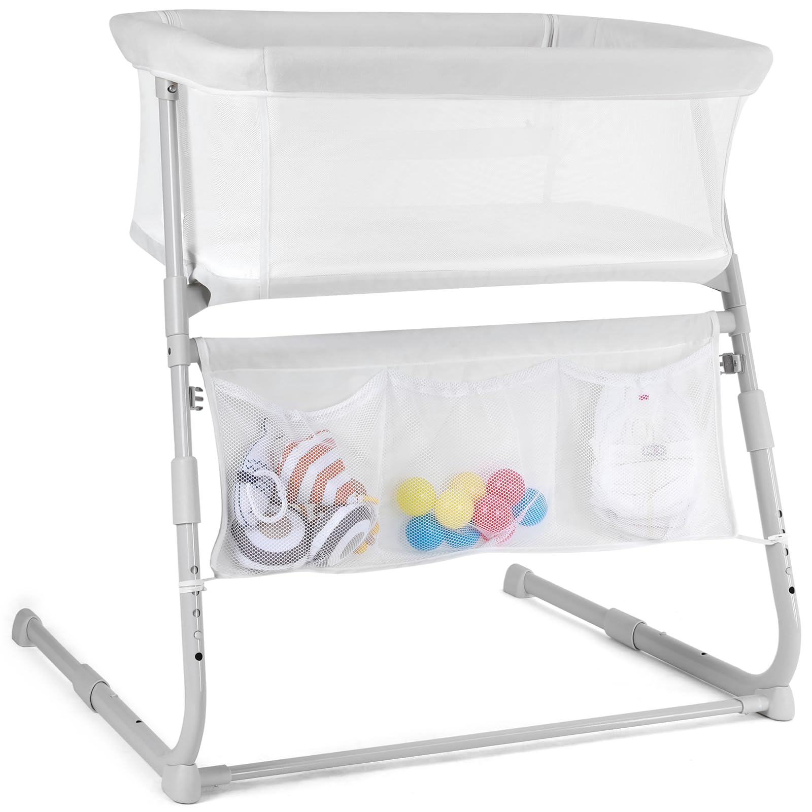Baby Bedside Bassinet 5-Level Adjustable Height - White