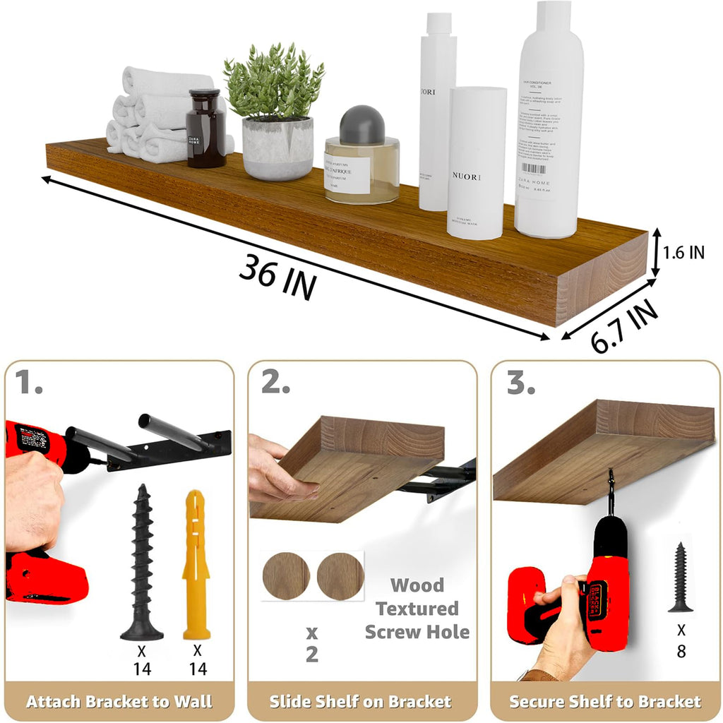 Walnut Floating Wall Shelves 36 inch Set of 2