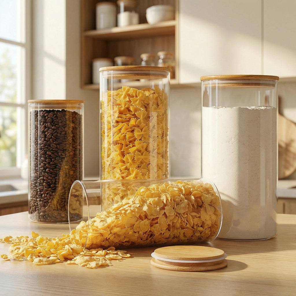HD Clear Glass Food Jars with Bamboo Lids - Set of 4 Large Capacity