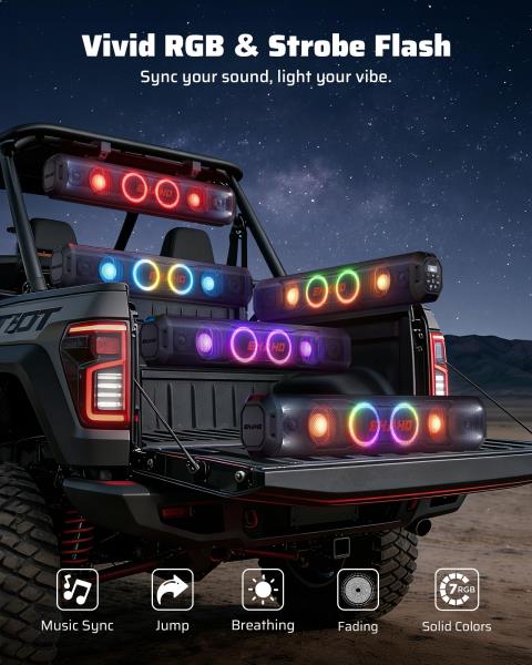 UTV Sound Bar Golf Cart Speaker Bluetooth with RGB Party Lights