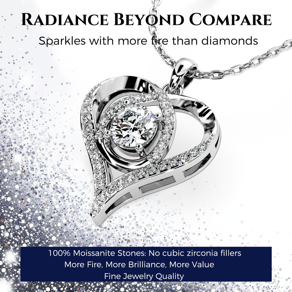 Heart Pendant Necklace Moissanite S925 Sterling Silver White Gold I Love You Engraved Retail $161.00