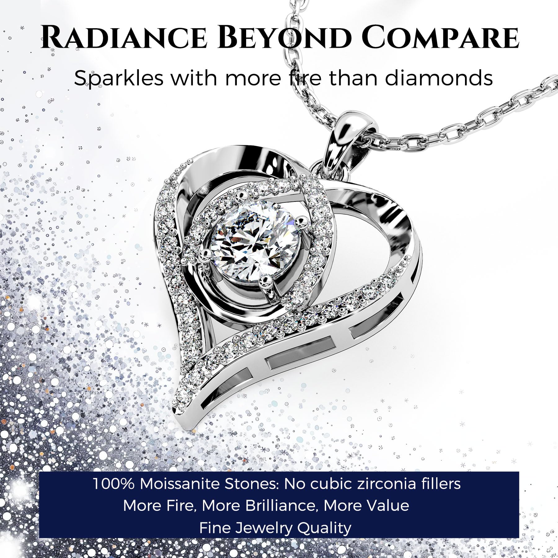 Heart Pendant Necklace Moissanite S925 Sterling Silver White Gold I Love You Engraved Retail $161.00