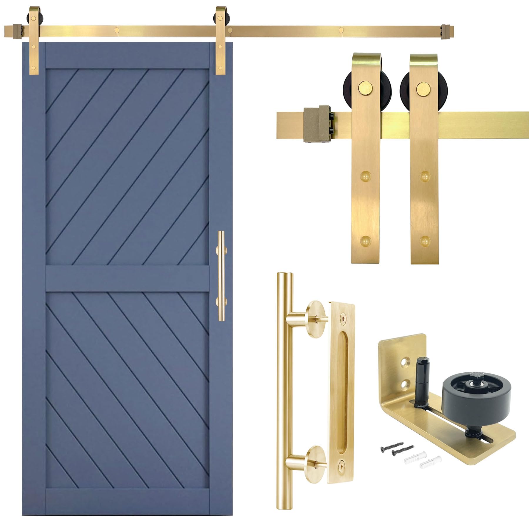 ft Adjustable Sliding Barn Door Hardware Kit Brushed Brass Finish $141.75