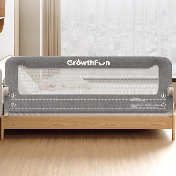 Foldable Bed Rail for Toddlers 71in Reinforced Carbon Steel Frame Breathable Cationic Fabric Grey