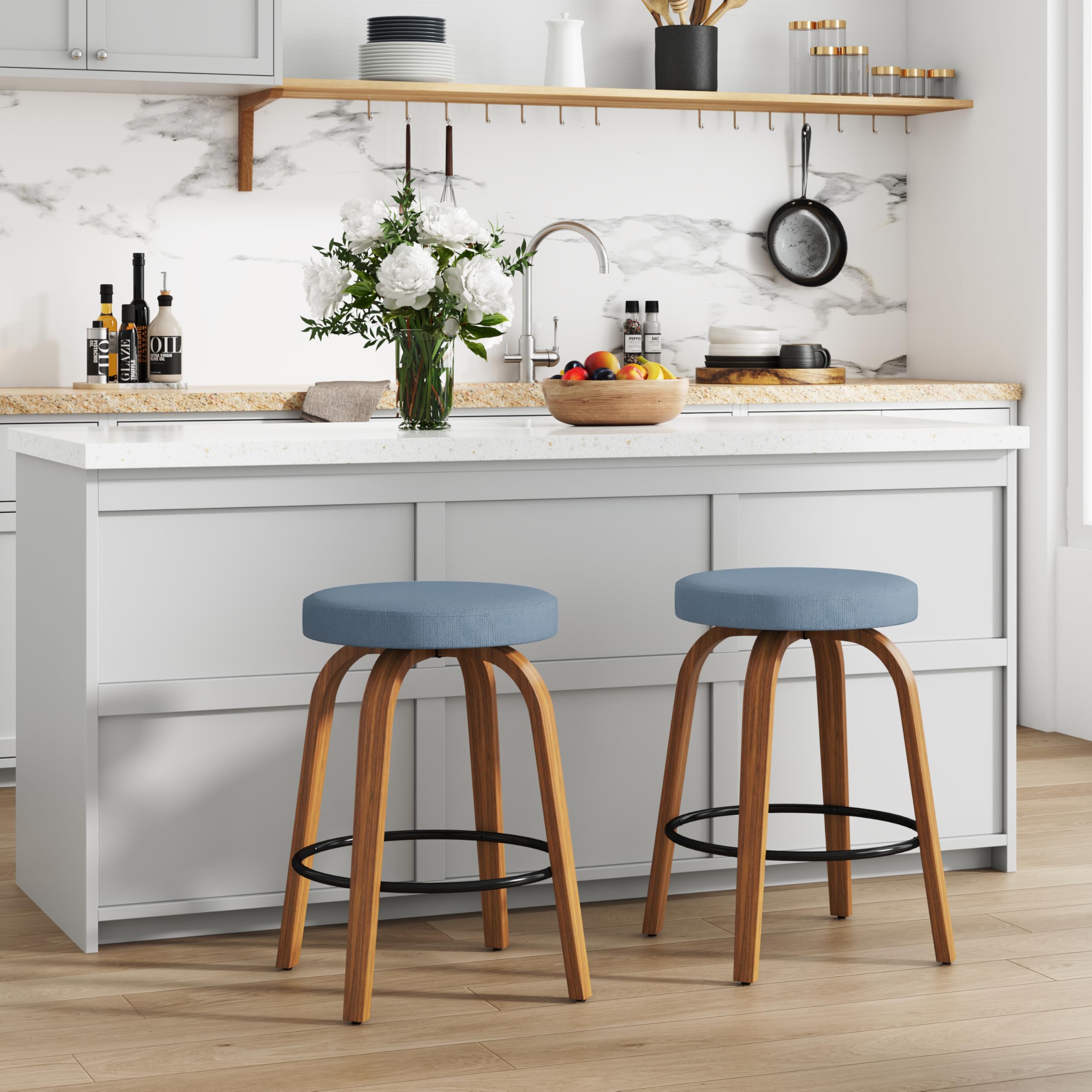 Open-Box New GREHOME Set of 2 Blue 24 Counter Height Swivel Bar Stools