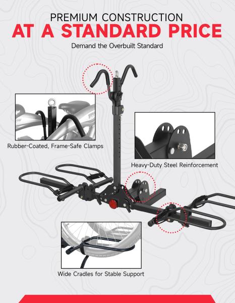 '-Bike Hitch Mount Platform Rack for 2 Inch Receiver Fits Up to 5-inch Fat Tires 200LB Capacity