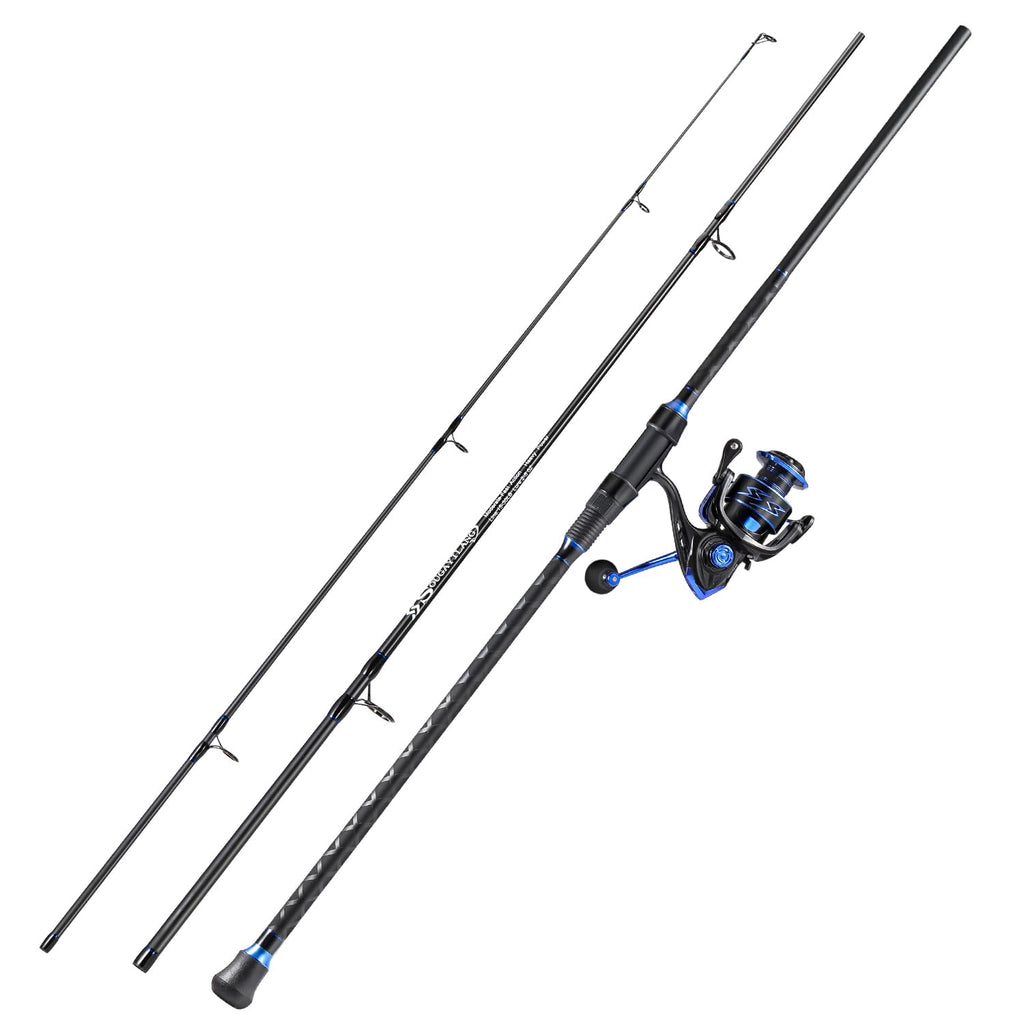 Surf Fishing Combo 3-Piece Carbon Fiber Travel Rod  4000 Spinning Reel 20LB Drag 5.21 Ratio 121 Bearings
