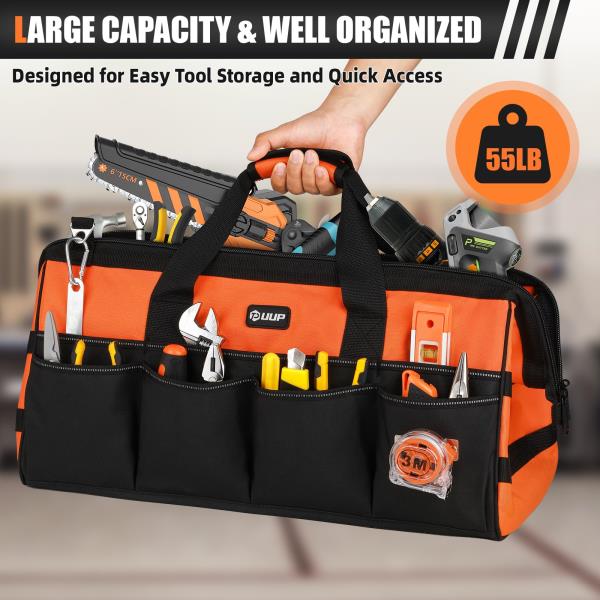 Extra Large 20 Heavy Duty Tool Bag Organizer with 16 Pockets Orange