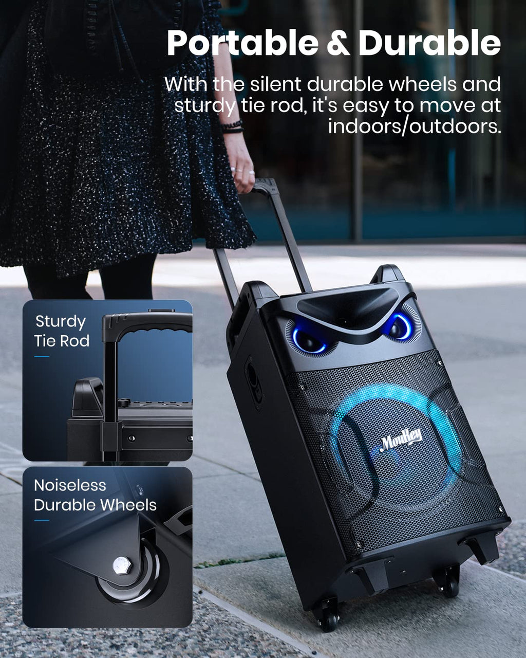 New Open-Package Moukey MTs10-2 10 Woofer Portable Karaoke System with 2 Wireless Mics