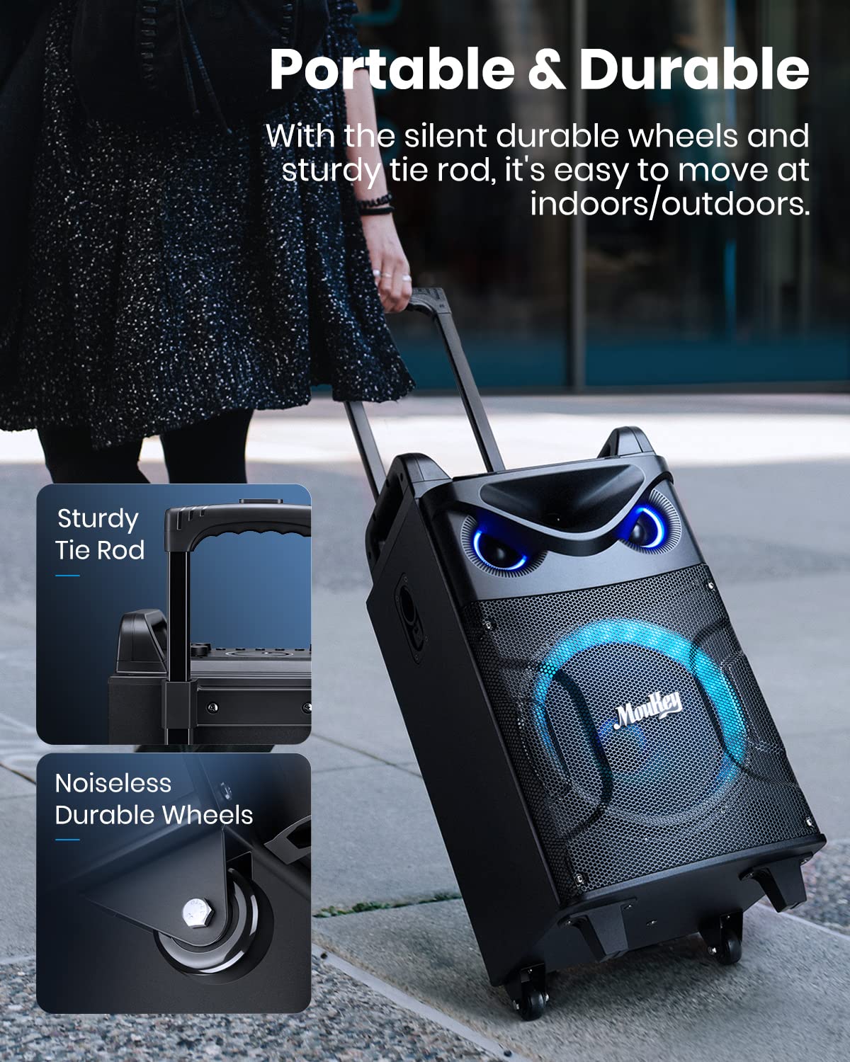 New Open-Package Moukey MTs10-2 10 Woofer Portable Karaoke System with 2 Wireless Mics
